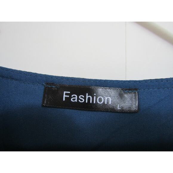 Fashion Blue Ruffle Tier Dress Women's sz L Boho Prairie Cottagecore Fairy - Picture 6 of 6